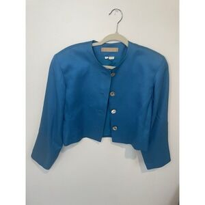 Vintage Perry Ellis Portfolio‎ Blue Silk Blazer Shiny Buttons Old Money Size 6
